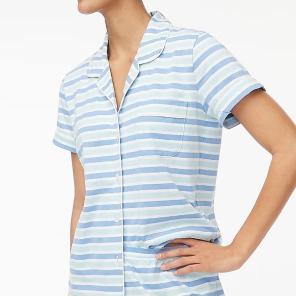 J. Crew Women’s Striped short sleeve knit pajama top AZ146 Blue & White Stripes - Picture 1 of 7